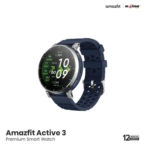 Picture of Amazfit Active 3(Round) 1.32inch AMOLED & 4GB Storage With 5 ATM Heart Rate Smartwatch (Premium)- Blue