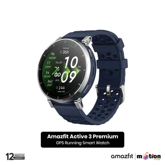 Picture of Amazfit Active 3(Round) 1.32inch AMOLED & 4GB Storage With 5 ATM Heart Rate Smartwatch (Premium)- Blue