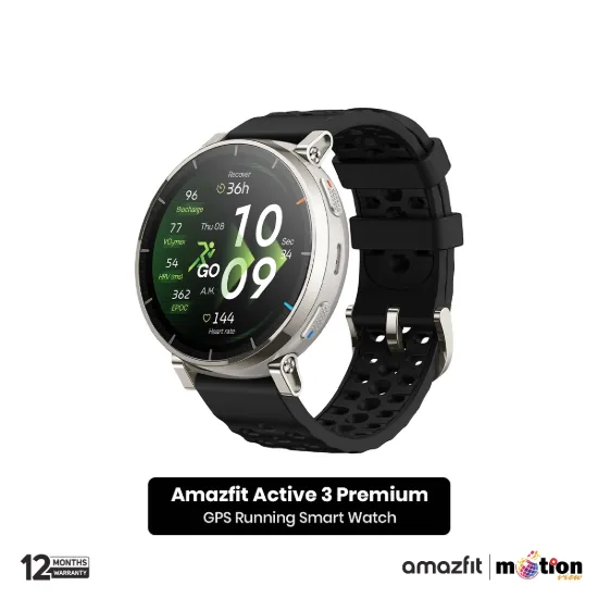 Picture of Amazfit Active 3(Round) 1.32inch AMOLED & 4GB Storage With 5 ATM Heart Rate Smartwatch (Premium)- Silver