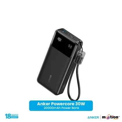 Picture of Anker Powercore 30W 20000mAh Portable Power Bank With USB C Cable- Black