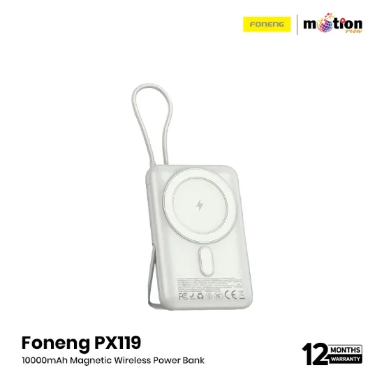 Picture of FONENG (PX119) 10000mAh Magnetic Wireless Power Bank with Built-in Cables (22.5W)- White