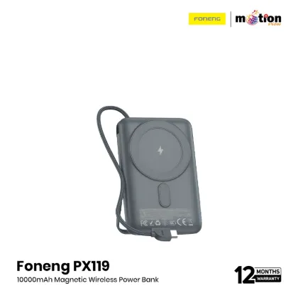 Picture of FONENG (PX119) 10000mAh Magnetic Wireless Power Bank with Built-in Cables (22.5W)- Silver