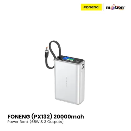 Picture of FONENG (PX132) 20000mah Color Display Power Bank (65W & 3 Outputs)- White