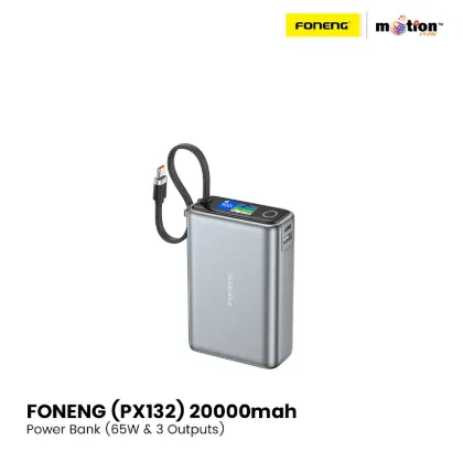 Picture of FONENG (PX132) 20000mah Color Display Power Bank (65W & 3 Outputs)- Silver