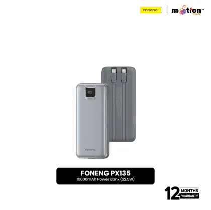 Picture of FONENG (PX135) 10000mah 22.5w Fast Charging Power Bank with Built-In 2 Cables- Dark Gray