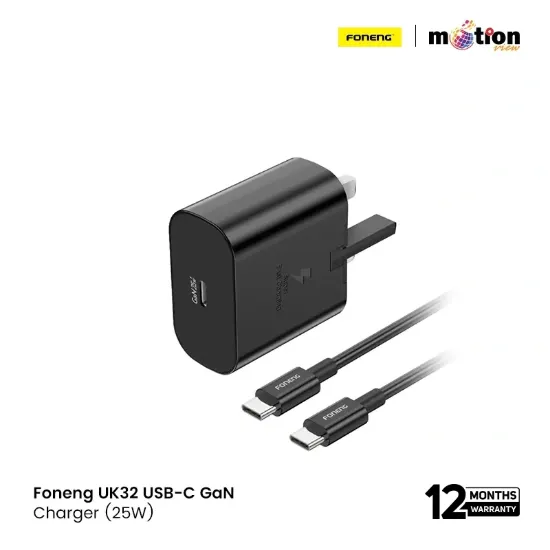 Picture of FONENG 25W GaN USB-C Wall Charger With Type-C Cable (UK32) - Black