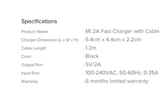 Picture of Xiaomi USB Charger 2A